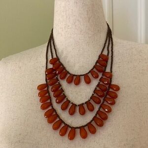 NWOT 3 strand 16 inch brown/cinnamon beaded necklace w silver hardware